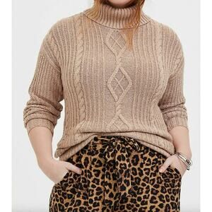 Torrid Marled Cable Knit Fisherman Turtleneck Sweater Size 2X NEW Cozy Neutral